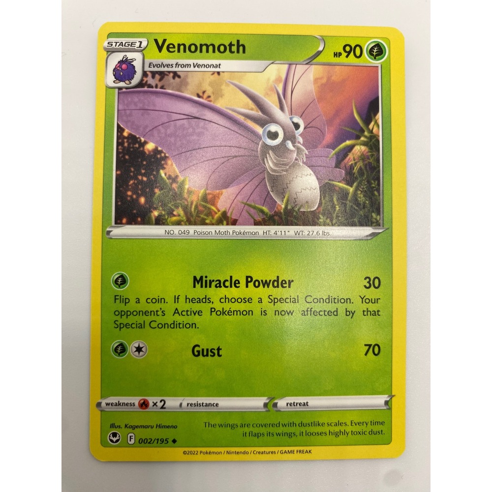 Pokemon Venomoth Silver Tempest 002/195 Grass Uncommon‎ 2022 Gaming Trading Card
